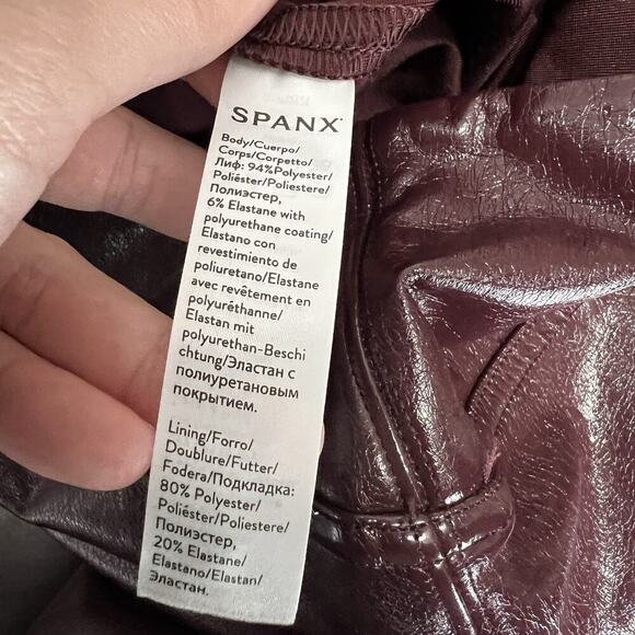 SPANX Faux Patent‎ Leather Liquid Glossy Leggings Ruby Red High Rise Size XS - Picture 10 of 12